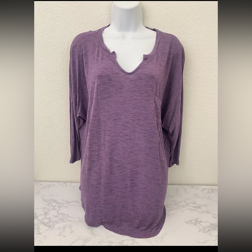 Faded Glory Womens 1X 16W Pullover V Neck Blouse Top Purple Shirt Long Sleeve‌
